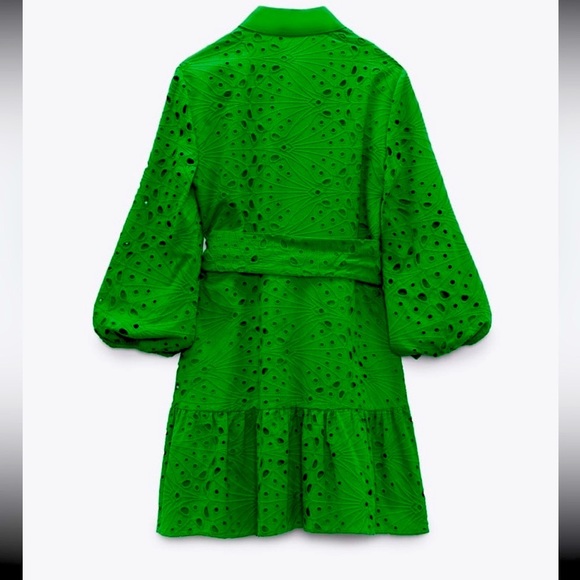 NWT ZARA Sz Small Brilliant Kelly Green Openwork Embroidered Dress DRESS!!👗😍 - Picture 6 of 8